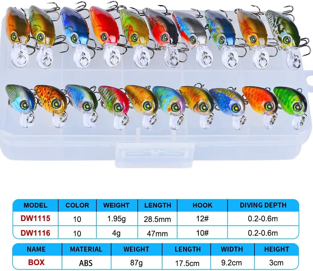 Mini Crankbait Fishing Lures Kits Swimbait Wobbler Hard Baits for Bass Trout Pike Freshwater and Saltwater 10pc-20pc/pack