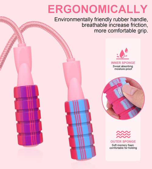 CRHOEIQ Jump Rope for Fitness, Weighted Jumprope for Women Workout, Adjustable Adult Exercise Skipping Rope for Men (Pinks)