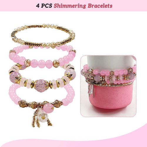 SNAIL GARDEN 13Pcs Accessories Set for Stanley Cup Include Beads Bracelets,Straw Covers,Cup Boot, Hanging Charms, Heart Hooks, Handle strap Cup Ring,Pink Stanley Cup Accessories Set for 30/40oz