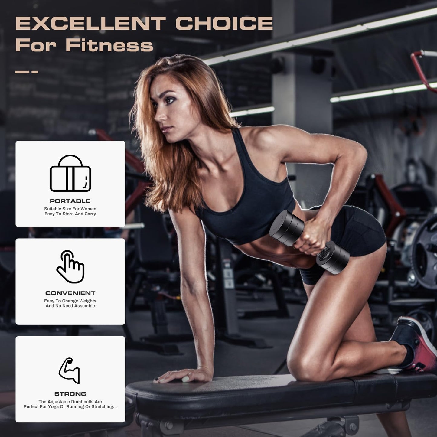 GLAUCUS Adjustable Weight Dumbbells Set- A Pair 4lb 6lb 8lb 10lb (2lb-5lb Each) Free Weights Set for Women at Home Gym Equipment Workouts Strength Training for Teens,Black