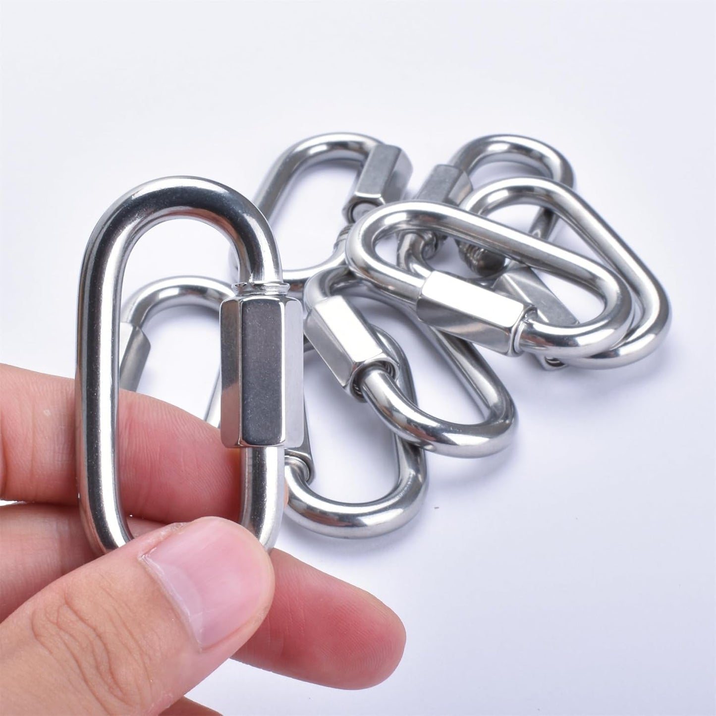 Alele D-Shape Locking Carabiner M4 Stainless Steel Quick Link Chain Connector Keychain Ring Buckle 10 Pack