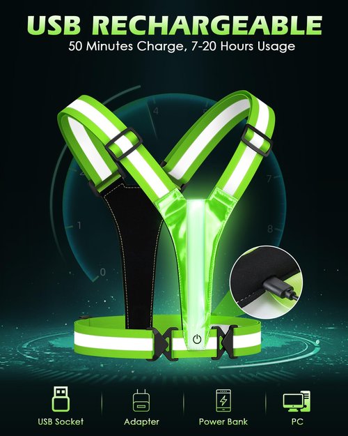 Zacro LED Reflective Vest Running Gear 2 Pack, 5 Lights Colors High Visibility Reflective Running Gear Rechargeable Light Up Running Vest for Walking Running Cycling, Adjustable for Men Women Kids