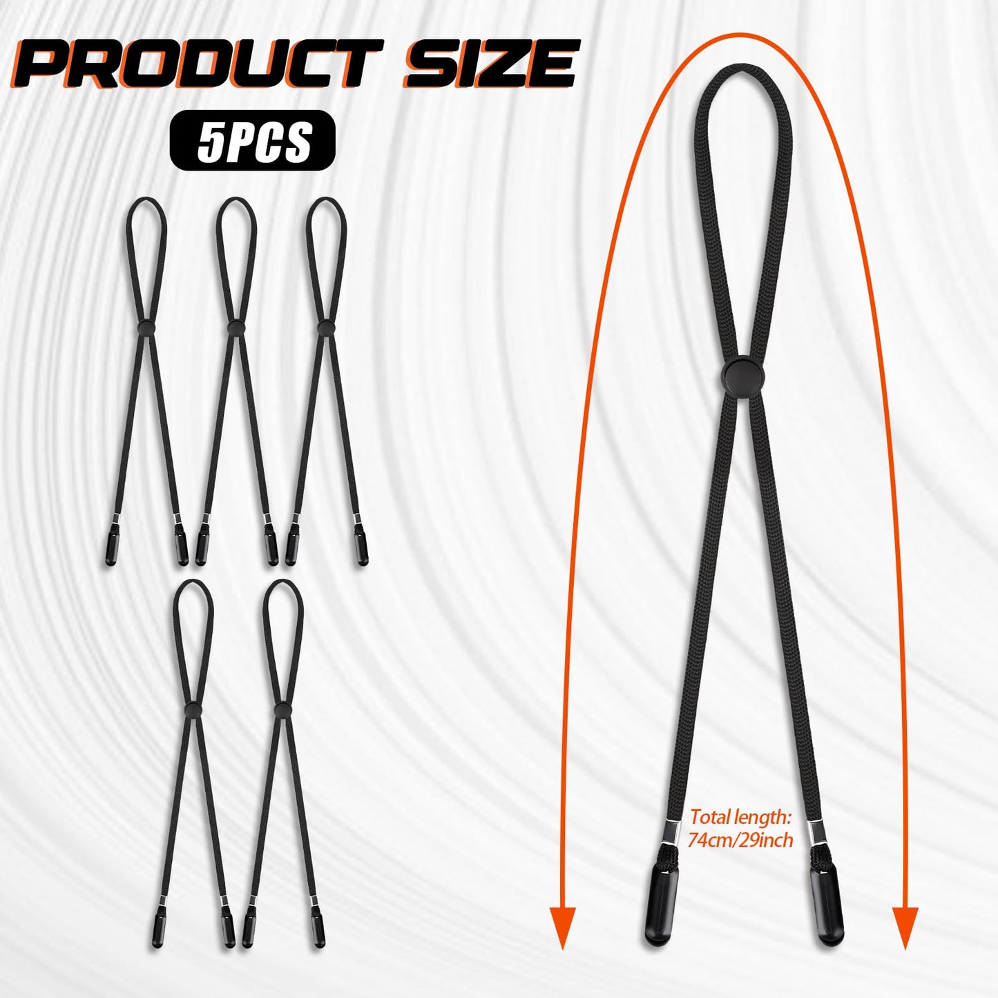 KALIONE 5 Pcs Adjustable Hat Strap Clips Elastic Hats Removable Chin Cord, Windproof Hat Strap Clips Anti-Lost Cap Strap Clips for Golfing Boating Fishing Hat Outdoor Black, 6