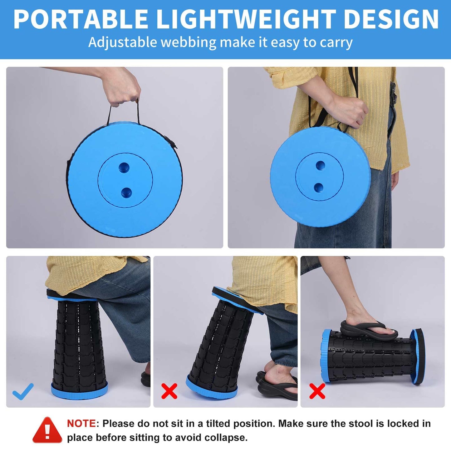 gnisbis Upgraded Collapsible Stool, Folding Chair with Switch Lock - Prodable Camping Stool with Load Capacity 400lbs, Retractable Collapsible Stool for Camping Fishing Hiking