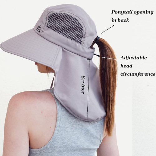 LMLALML Womens Sun Hats Hiking Fishinghat Wide Brim UPF 50+ UV Protection Gardening Hats with Large Neck Flap for Womens and Young Girls Light Gray