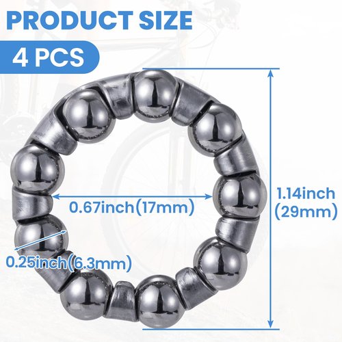 Pndeyo 4pcs 1/4" x 9 Balls Bike Ball Bearing Retainer, Stainless Steel Bottom Brackets Bearings, Axle Wheel Ball Crank Bearings Repair Accessories for Mountain Low Speed Bikes- Black