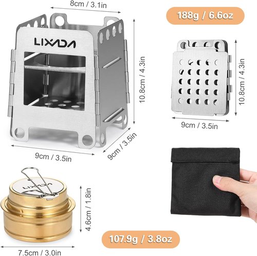 Lixada Camping Stove Stainless Steel Folding Wood Stove Portable Wood Burning Stove Pocket Stove for Outdoor Camping Cooking Picnic