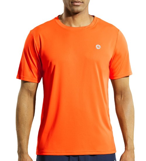 Nepest Men's Workout Shirt Dry Fit Athletic Running T-Shirts Short Sleeve UPF 50+ Sun Protection Gym Tee Top Orange L
