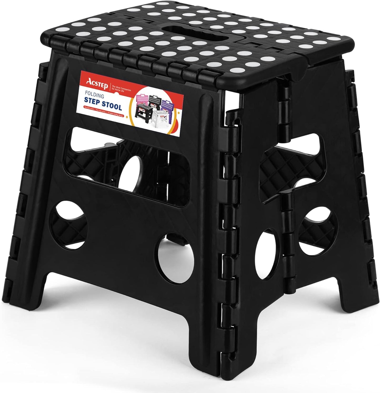 ACSTEP Folding Step Stool Foldable Stool 7.5 Inch Height Kids Step Stool, 300 lb Capacity Plastic Collapsible Stool, Stepping Stool with Handle Black Small Step Stool, Foot Stool Suitable for Kitchen