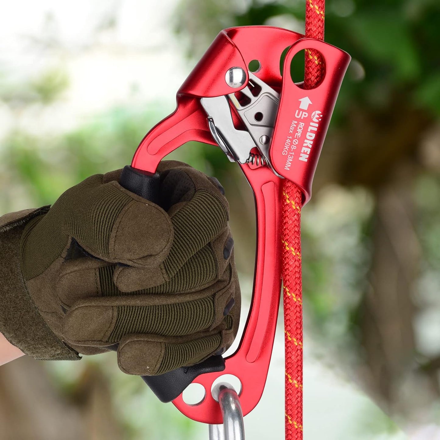 WILDKEN Climbing Hand Ascender Outdoor Mountaineering Tree Arborist Climbing Rappelling Equip Hand Ascender for 8-14MM Rope Left Right Hand Ascender