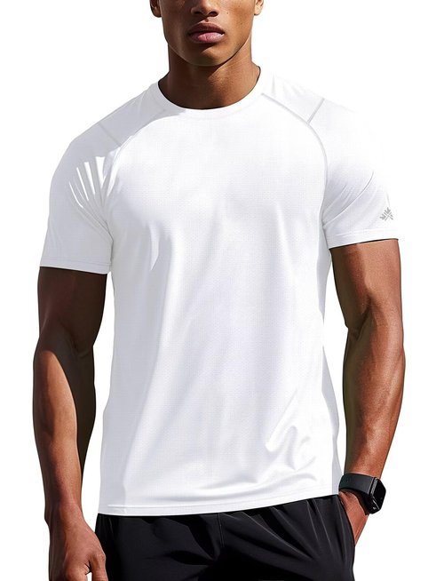 Mens Workout Shirts Dry Fit(White,L)