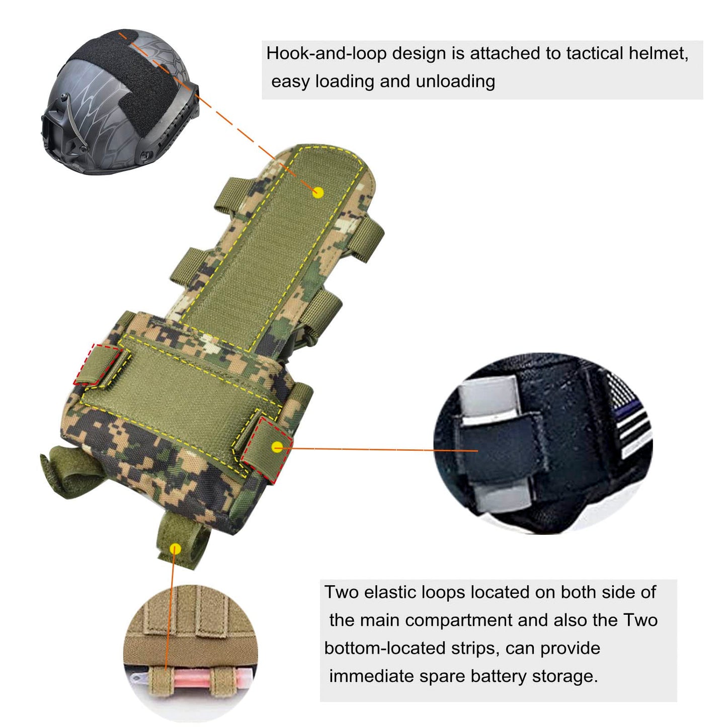 Tactical Helmet Battery Pouch Counterweight Pouch Battery Pack Balance Weight Bag and Tactical Elastic Opening Flashlight Chemlight Battery Holder with Hook&Loop for Tactical Helmet (DW)