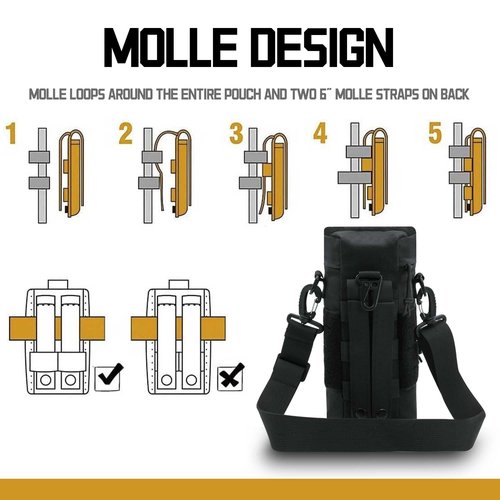 Black Molle Water Bottle Holder, Tactical Water Bottle Pouch with Strap, Adjustable Molle Water Bottle Carrier Bag for Hiking Camping Travel
