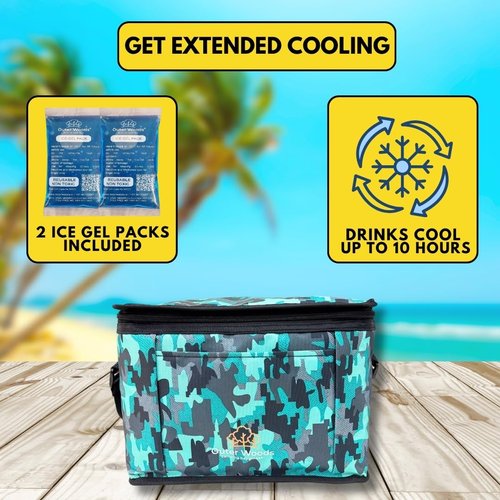 Outer Woods Insulated 8 Can Cooler Bag | Fits 8 x 500ml Beer Cans | Keep Drinks Cool for up to 10 Hours | Ideal for Carrying Beer, Soda, Juice, Milk and Water (Teal Forest)