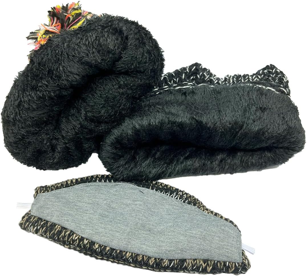Ypser Women's Winter Warm Knitted Crochet Hat Fleece Lined Cable Faux Fur Pom Pom Beanie Hat Skull Cap