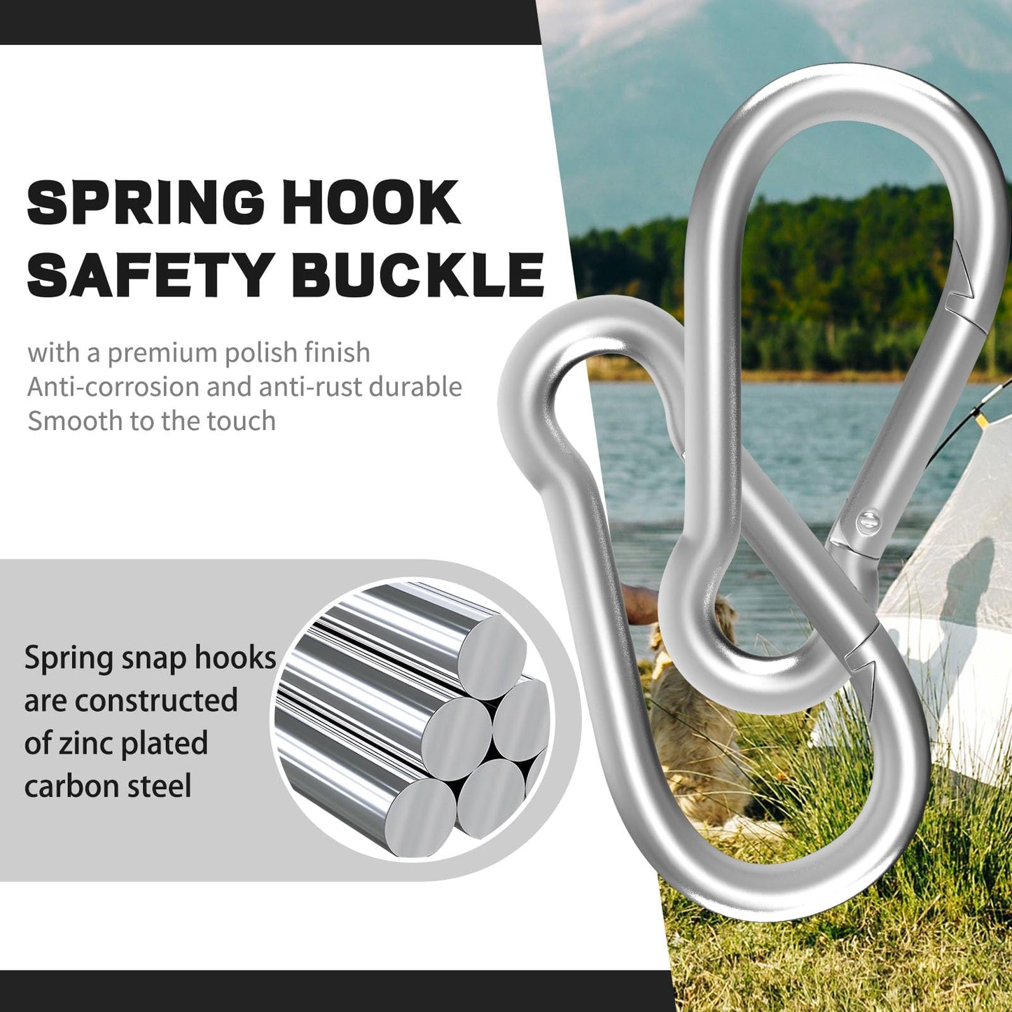 50-Pack M8 Carabiners Clip Heavy Duty Spring Snap Hook, 3Inch Galvanized Steel Carabiner, Safety Quick Links Snap Hooks, Spring Clips for Swing Hammock Camping Keychain Outdoor