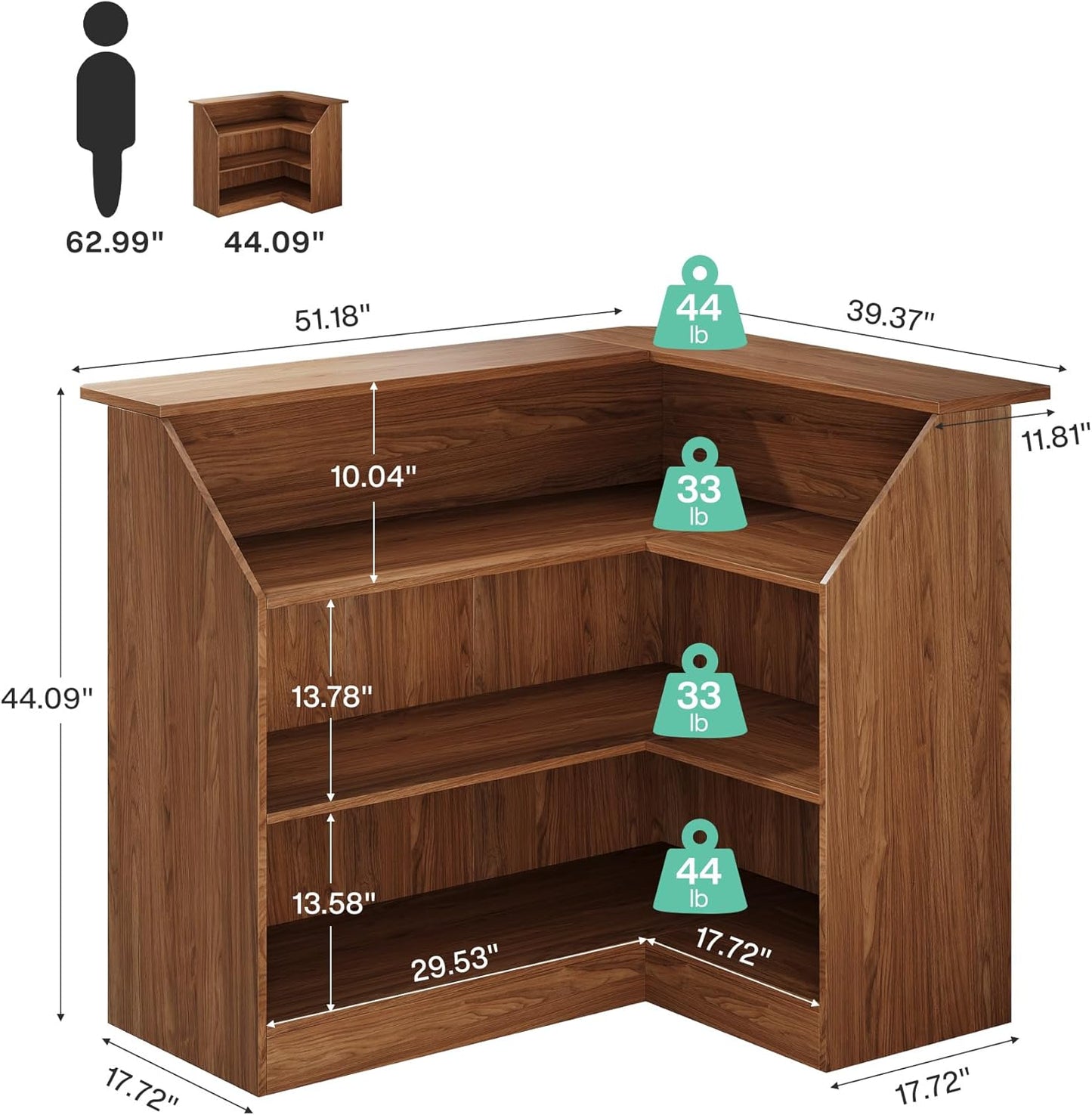 Tribesigns Reception Desk with Storage Shelves, L-Shaped Modern Front Desk, Reception Counter Table for Small Office, Salon, Checkout Office, Black