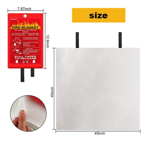ONLEMY Fire Blanket - 2 Pack - 40" x 40" Emergency Fire Blanket for Home and Kitchen, Camping, Grill, Kitchen, Home, Car, School, Warehouse