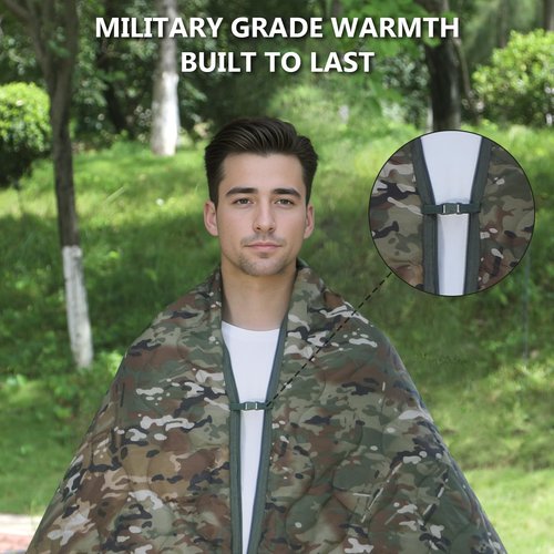 Ghileo Camo Poncho Liner, Army Blanket, Military Sleeping Bag, with A Compression Carrying Bag, for Traveling, Hiking, Camping, Outdoor Survival, Car Blanket