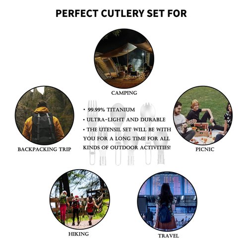TIBROMTACK Titanium Folding Spoon, Outdoor Cutlery Extra Strong Ultra Lightweight (Ti), Healthy & Eco-Friendly Flatware for Camping, Hiking, Travel, Picnic