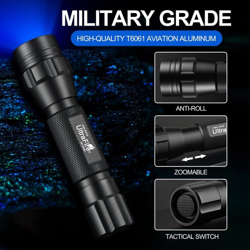 ULTRAFIRE Blue Light Flashlight, 450-460nm Single Mode LED Blue Flashlight, Portable Small Blue Light for Night Fishing and Outdoor Activities-Black House WF-508BL