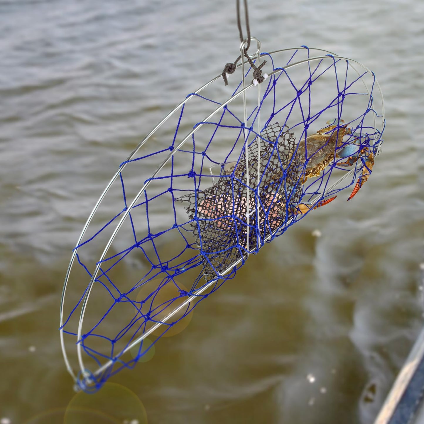 A1FISHER 2 Packs Round Castable Crab Traps Dia 24’’ with 110' Rope, PVC Mesh Bait Bag and Stainless Steel Bait Pin Kit