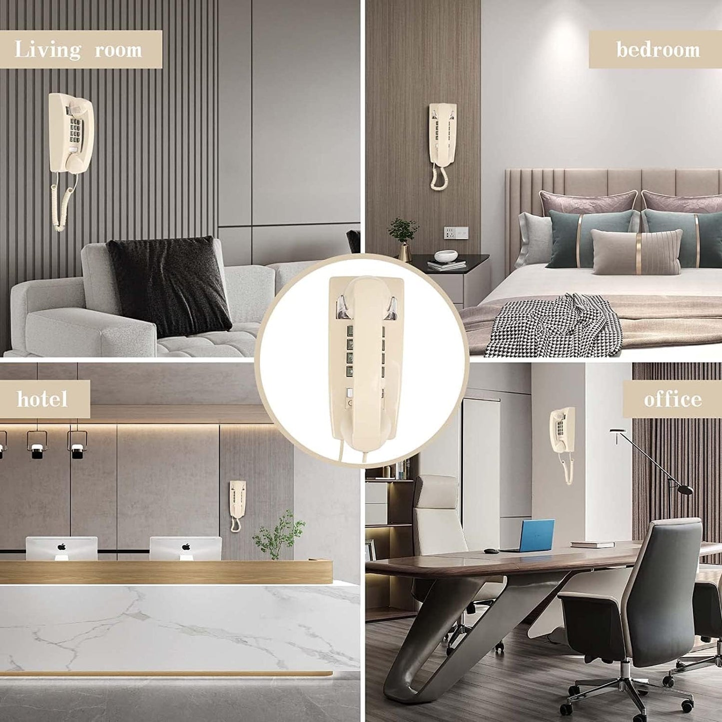 Wall Phone with Classic Design,Corded Wall Phone,Crisp Mechanical Ringer,Easy to Install, Retro Phone, Perfect for Kitchen,Living Room & Bedroom (Beige)