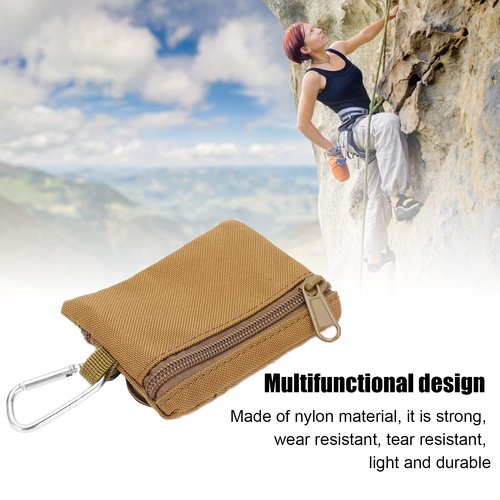 Lwuey EDC Pocket Pouch, Mini Molle Pouch Wallet Tactical Keychain Pouches Multi Function Carabiner Gadget Utility Organizer Key Card Case Zipper Portable Military Outdoor Bag Tactics Waist(Brown)