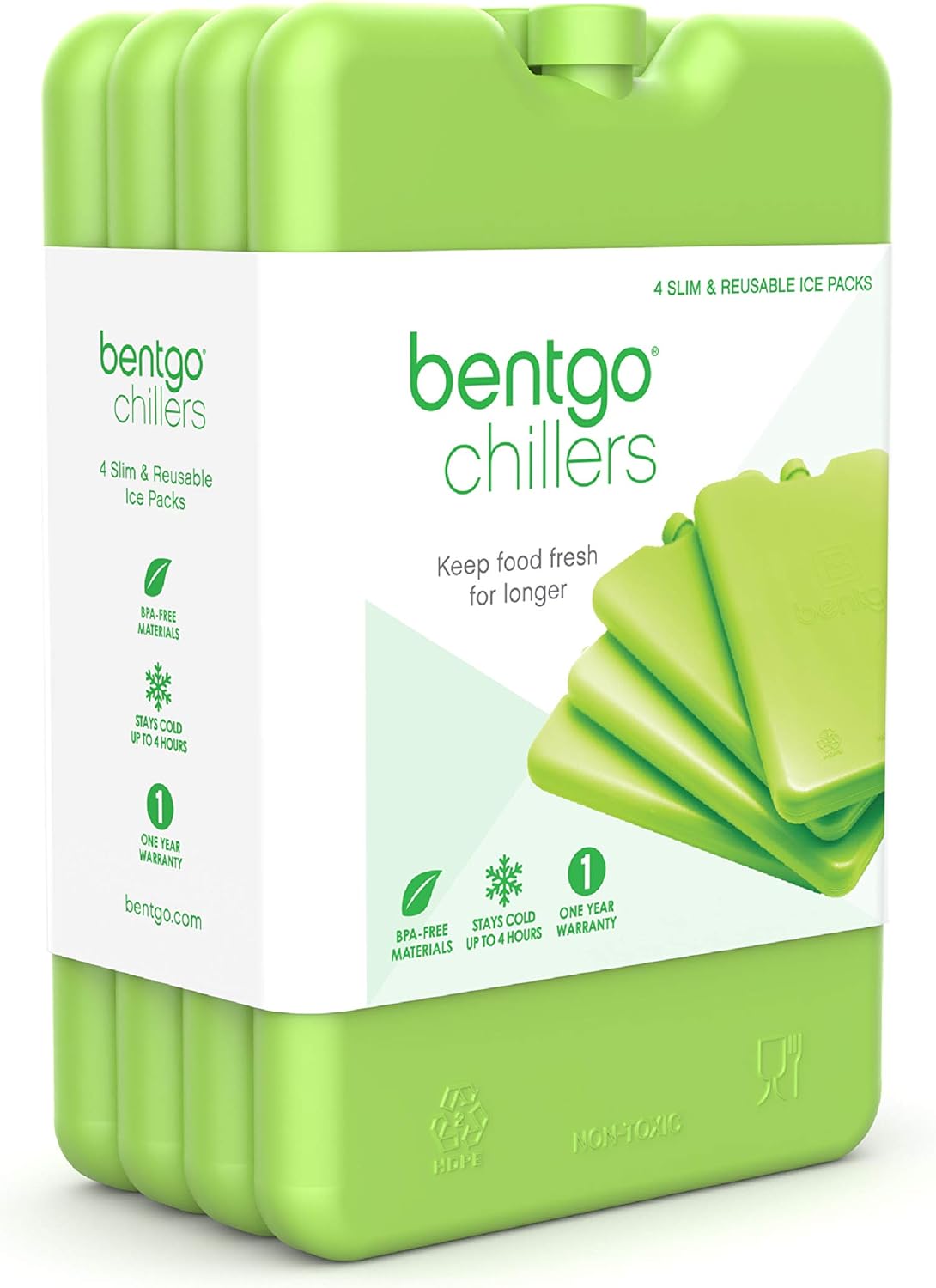 Bentgo Ice Lunch Chillers - Ultra-Thin Ice Packs Perfect for Everyday Use in Lunch Bags, Lunch Boxes and Coolers - 4 Pack (Blue)