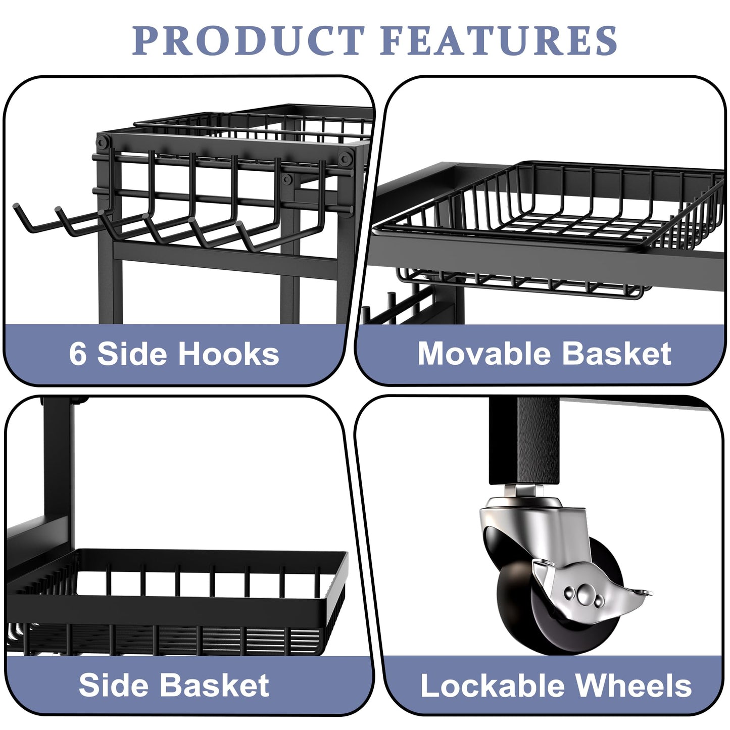 Home Gym Storage Rack, 3 Tier Yoga Mat Storage Rack with Wheel for Yoga Lover, Exercise Equipment and Workout Equipment Organizer, Yoga Mat Holder for Yoga Mats, Foam Roller and Dumbbells(Black)