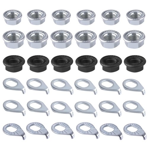 NQEUEPN 36pcs Bike Wheel Axle Nut and Bicycle Hub Safety Washer, M8/M9.5/M10 Carbon Steel Bicycle Hub Flanged Axle Nuts Bicycle Parts Accessories for Front and Rear Mountain Bike Wheel Axle