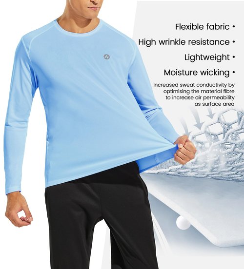Nepest Long Sleeve Workout T-Shirts for Men, Dry-Fit Moisture Wicking Performance Athletic Crewneck Top Sky Blue, XXL
