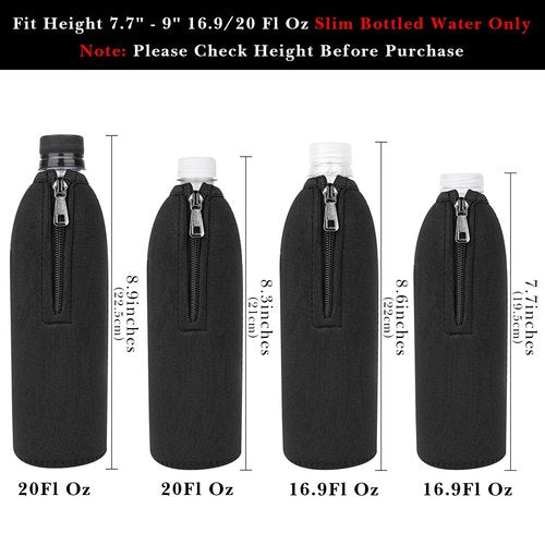 Linkidea Disposable Water Bottle Sleeve Compatible with Smartwater 16.9/20Fl Oz, Evian 16.9Fl Oz, Insulated Neoprene Plastic Bottled Water Cover with Lockable Zipper (2 Pack/Black)
