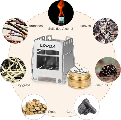 Lixada Camping Stove Stainless Steel Folding Wood Stove Portable Wood Burning Stove Pocket Stove for Outdoor Camping Cooking Picnic