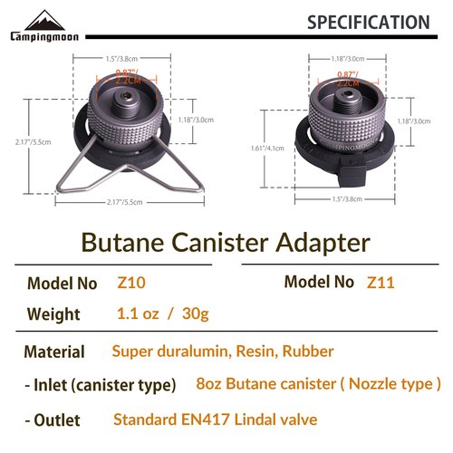 CAMPINGMOON 8oz Butane Canister Adapter Lockable Conver to Screw Type Catridge EN417 Lindal Valve Z10+Z11