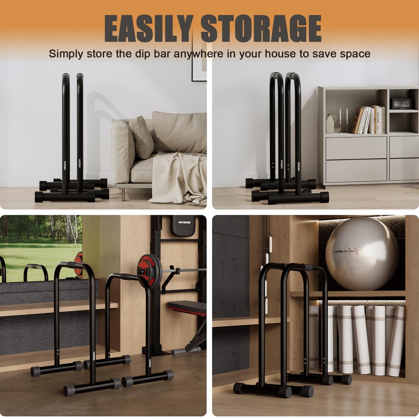 Adjustable Dip Bar, Dip Stand Station, Strength Training Founctional Dip Bar for Home, Portable Dip Bar, Fitness Equipment, Push Up Stand (Black)