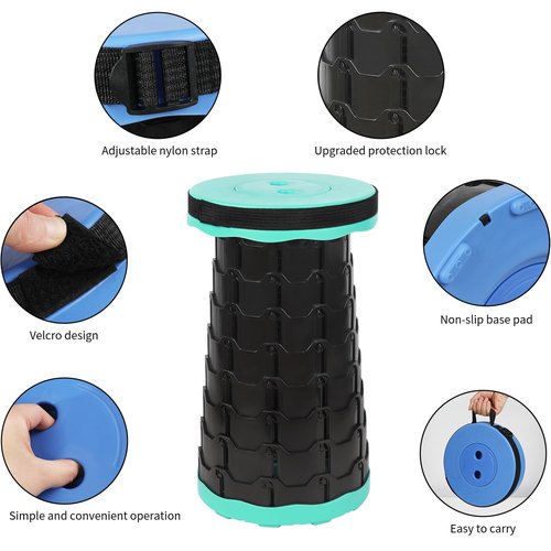 NEUEFAMI Portable Collapsible Stool - Retractable, Lightweight for Fishing, Hiking, BBQ - Green, 400lb Capacity