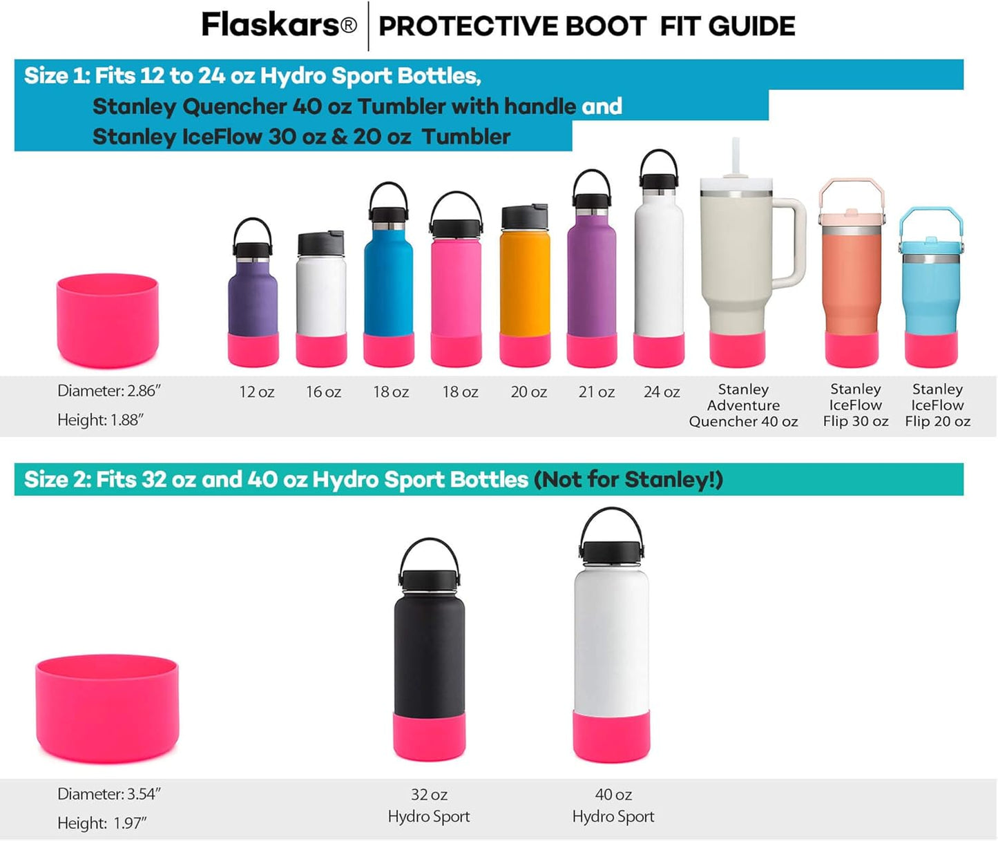 Flaskars Protective Silicone Boot for 12oz - 40 oz Hydroflask Water Bottles Anti-Slip Bottom Stanley Sleeve Cover Bumper (Black, Fits Hydroflask 32 and 40 OZ)