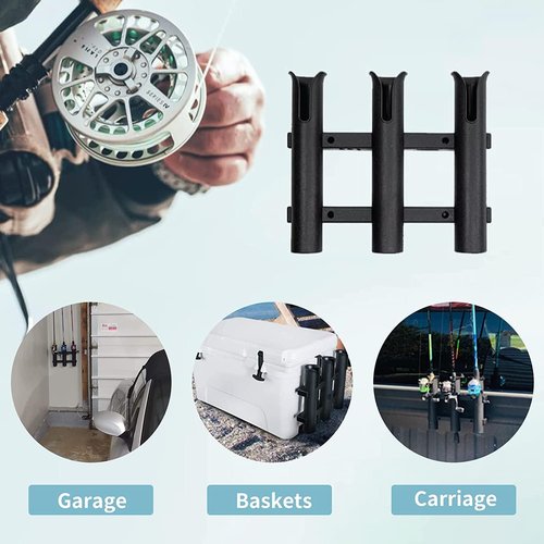 BigTron Fishing Rod Holder Bracket, Tube 3 Rod Rack, Fishing Rod for Boat Kayak Garage Storage or Truck with Screws Side-Mount (Black) (2)
