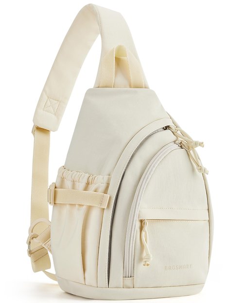 BAGSMART Small Crossbody Sling Backpack, Travel Casual Daypack Backpacks, Cross Body Chest Bag Backpack, White Opal