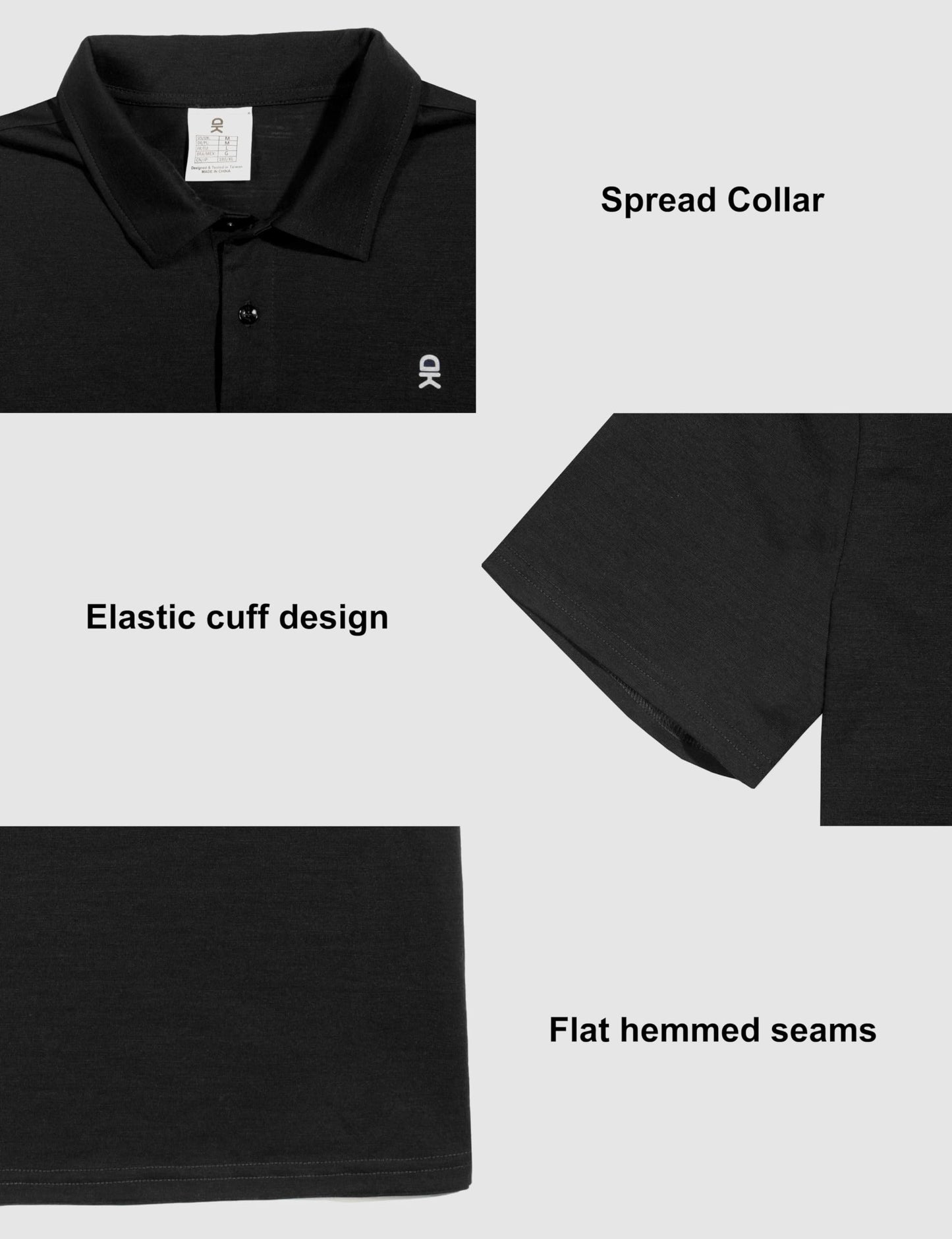 Little Donkey Andy Mens Wool Polo Shirts Moisture Wicking, Quick-Dry Performance Short Sleeve Golf Shirts for Men (Black S)