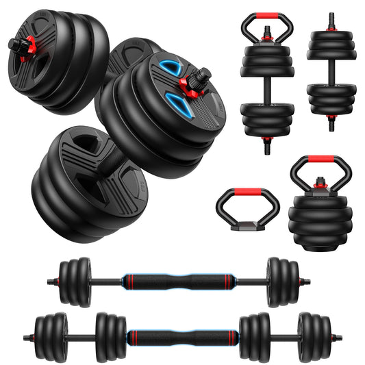 FITPLAM 4 in 1 Adjustable Dumbbell Weight Set, 45lbs Free Weights with Upgraded Nut, Used as Kettlebells, Barbell, Push Up Stand for Home, Gym, Fitness, Exercise, Suitable Men/Women, Black