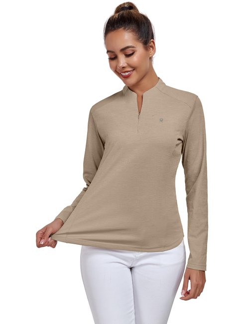 Little Donkey Andy Women's UPF 50+ 1/4 Zip Pullover Sun Shirts Long Sleeve UV Protection Shirt Quick Dry Lightweight Golf Tops (Dark Khaki S)