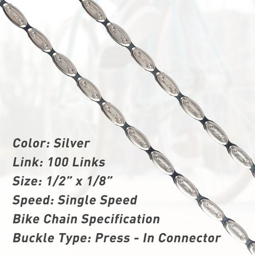 MEGHNA Bike Chain Single Speed for Fixed Gear Bike Beach Cruiser Bike BMX 1 Speed Bicycle Chain 1/2" x 1/8", 100 Links