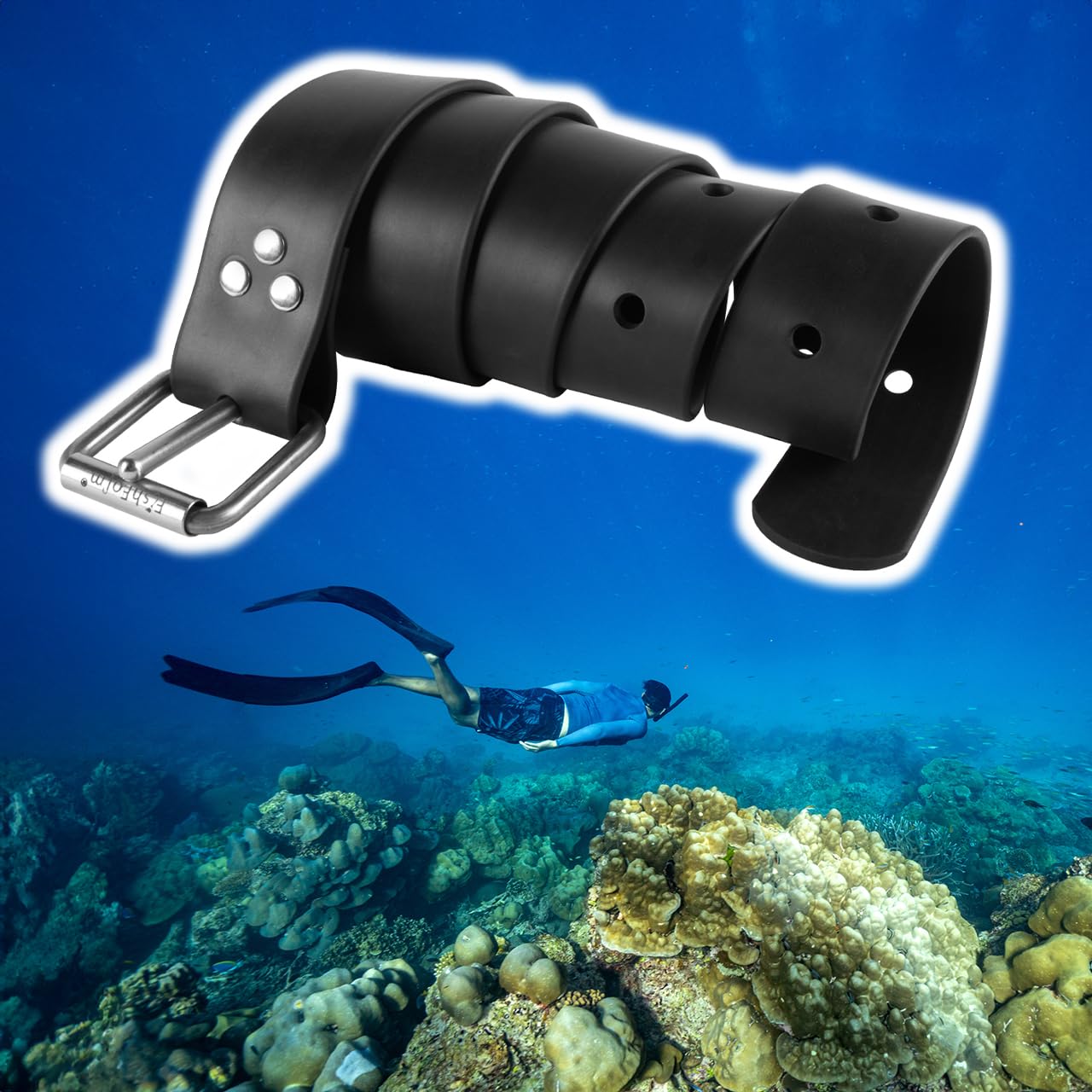 FishForm Spearfishing Scuba Free Diving Marseille buckle Rubber Weight Belts (3 cholnitene) 59" - 1.5m