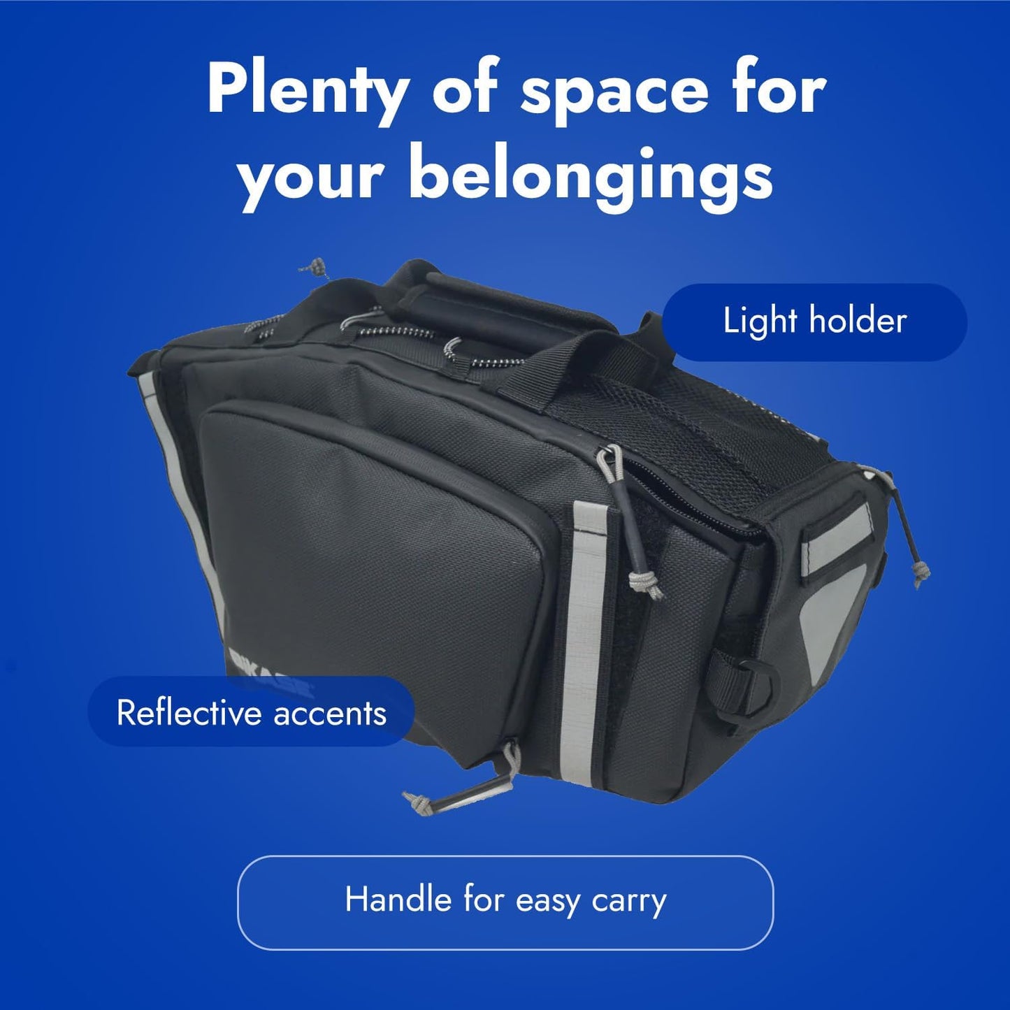 BiKase Big Momma Bike Trunk Bag - Universal Fit Medium Rear Rack Bag with Side Pockets, Top Bungee, Mesh Pocket, Key Holder & Reflective Accents - Spacious Bicycle Rack Bag for Ebikes & Bicycles