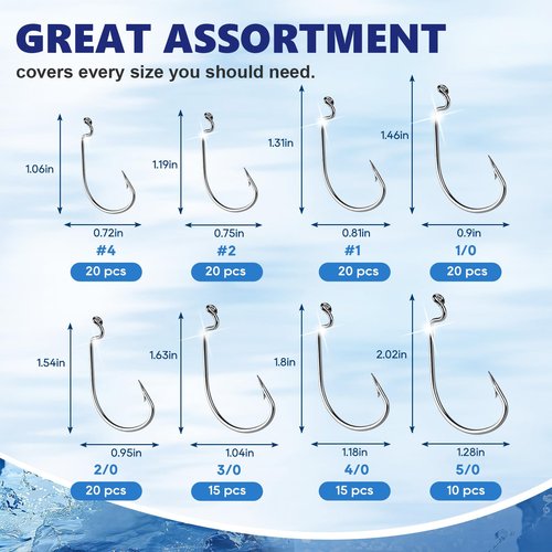 UCEC Fishing Hooks, 140PCS EWG Offset Worm Hooks Bass Hooks Wide Gap 2X Strong Senko Bait Texas Rig Jig Fish Hooks for Bass Trout Saltwater Freshwater Size:#4#2#1 1/0 2/0 3/0 4/0 5/0