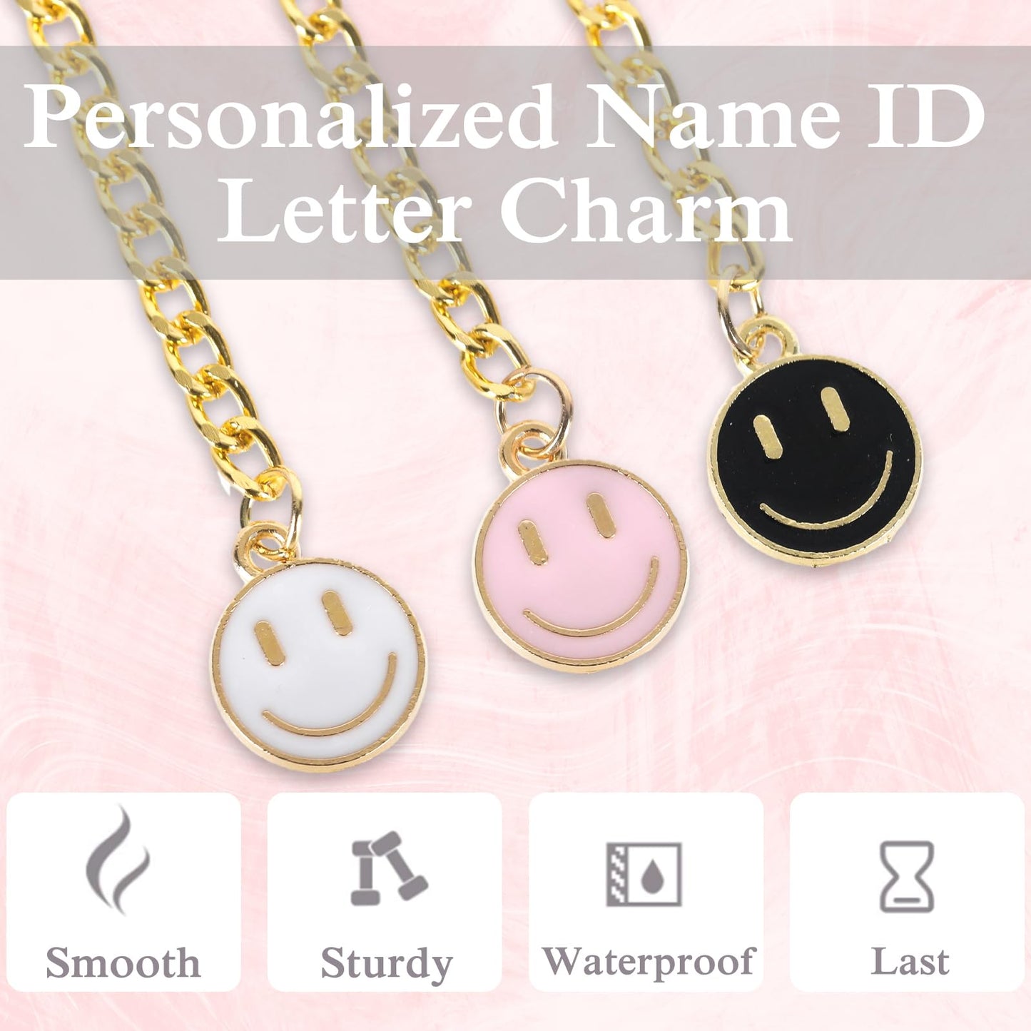 JarThenaAMCS 3Pcs Smile Face Water Bottle Charm Black White Pink Round Shape Charm Happy Face Charm Accessories for 30 & 40 OZ Tumbler with Handle