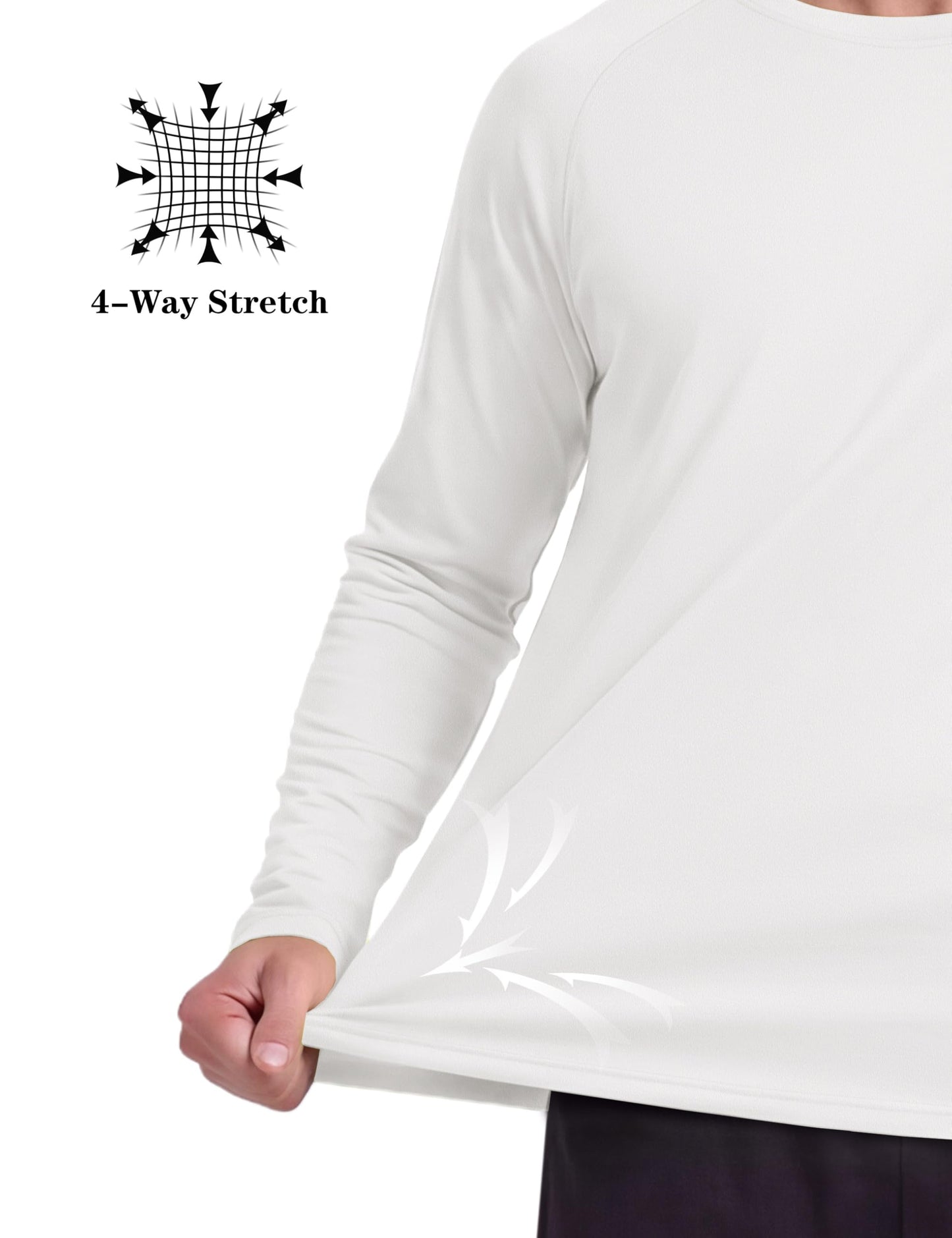 KEFITEVD Mens Sun Shirts UV Protection Long Sleeve Quick Dry Swim Shirts SPF UPF 50+ Rash Guard Running Fishing T-Shirts White