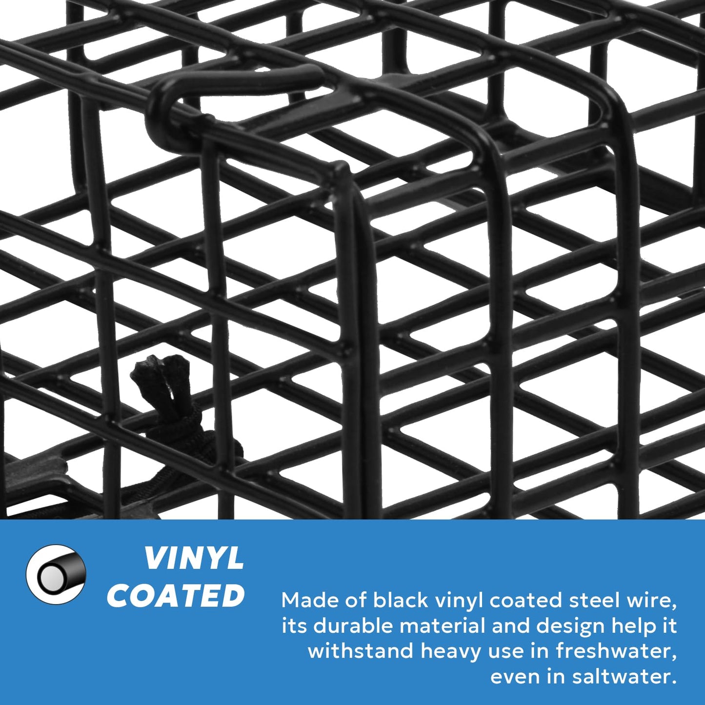 A1FISHER 3Packs Vinyl-Coated Wire Crab Bait Cages for Crab Pot, 6"x6"x3" Black